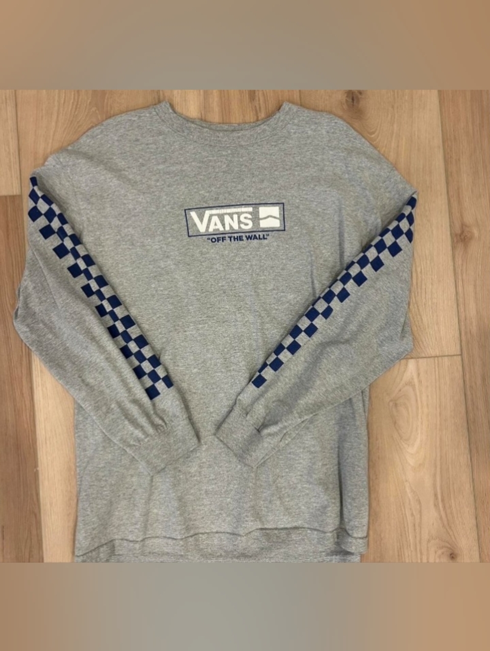 Vans Grey Crewneck with Blue Checker Sleeve Accents